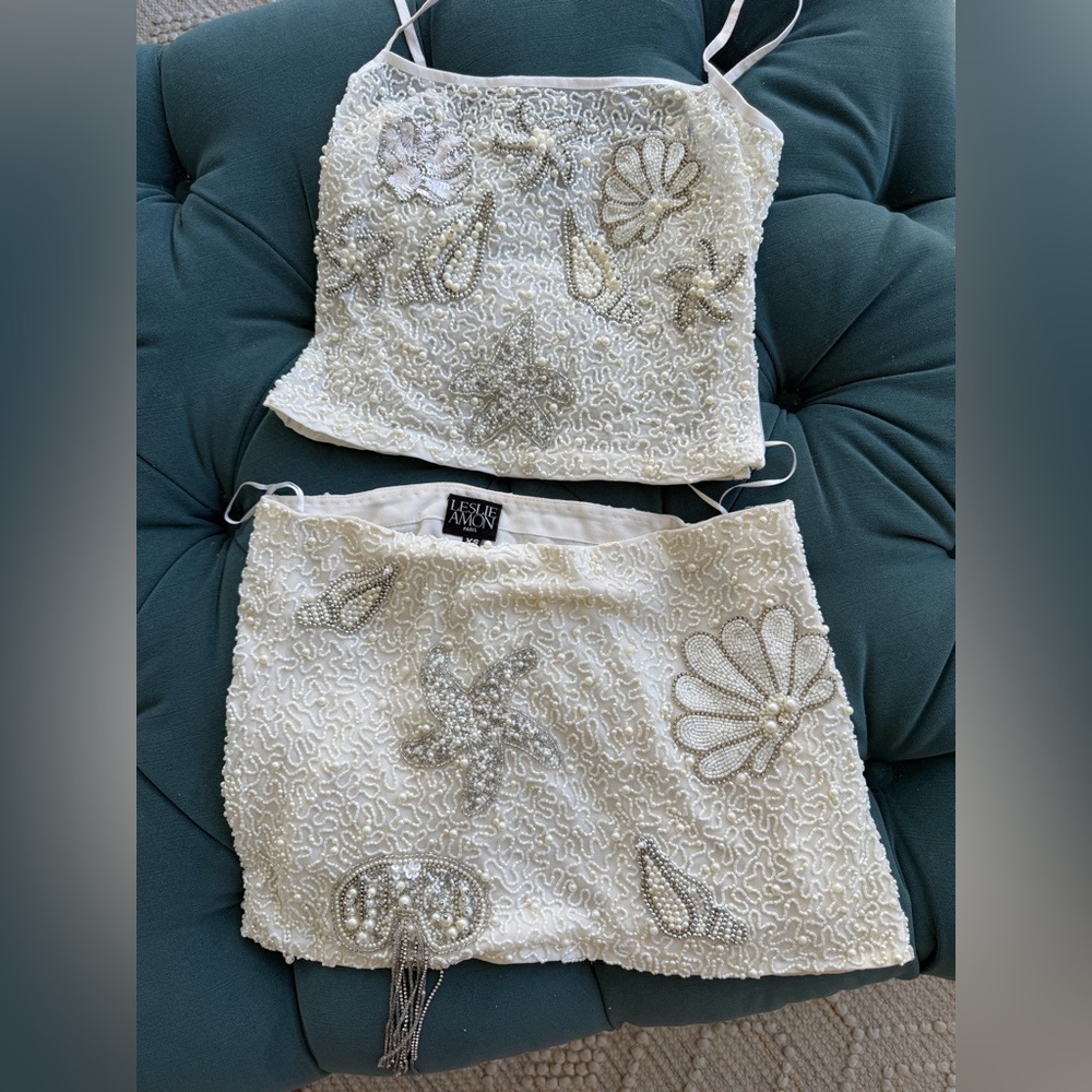 Elegant White Embellished Skirt Set
